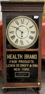Sessions oak regulator advertising clock Health Brand Food Products, Lewes De Groff & Son, N.Y. (top left side molding as is). ht. 4...