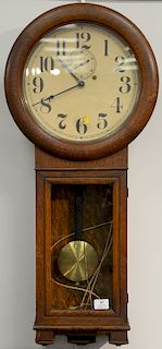 Oak weight driven regulator clock, probably Seth Thomas (no weight). ht. 38 1/2in.