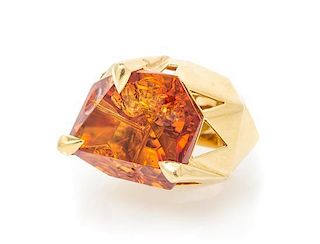 An 18 Karat Yellow Gold and Citrine Ring, Tony Duquette, 28.10 dwts.