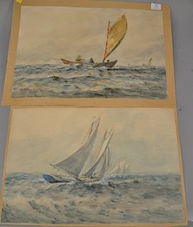 Two Gilbert Tucker Margeson (1852-1949) watercolor on paper, Sail Boats Off Coast, one signed and dated: G.T. Margeson 1913.14 1/2" ...