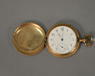 Elgin 14 karat gold hunting case pocket watch, door detached. 110 grams total weight