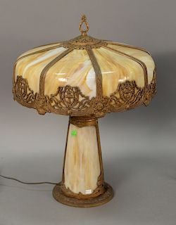 Caramel slag glass table lamp with light up base. ht. 24in.