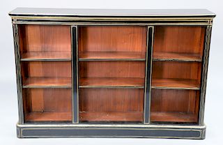 Pair of French black and gold painted three section bookcases. ht. 41 1/2in., wd. 63in., dp. 12 1/2in.