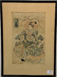 Japanese woodblock of a geisha, 18th or 19th century. sight size: 14" x 8 3/4"