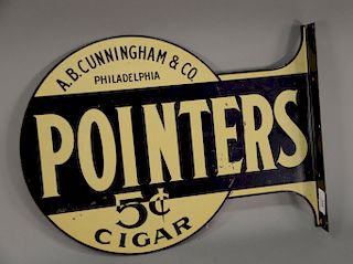 Vintage Pointers double sided cigar sign"A.B. Cunningham & Co. Philadelphia Pointers 5 cent Cigar". 13" x 18 1/4"