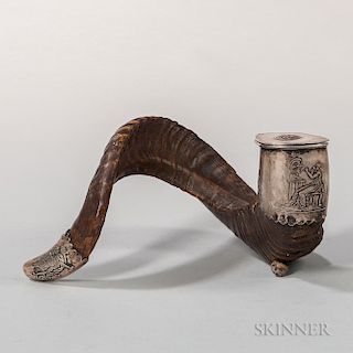 German Sterling Silver-mounted Horn Snuff Mull