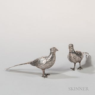 Pair of German .800 Silver Table Pheasants