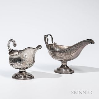 Two American Coin Silver Sauceboats