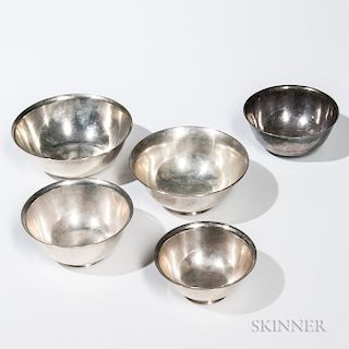 Five Arts and Crafts Sterling Silver Bowls