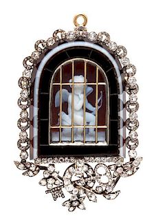 An Important Victorian Silver, Gold, Agate Cameo and Diamond Pendant/Brooch, Tiffany & Co., Circa 1890, 23.80 dwts.
