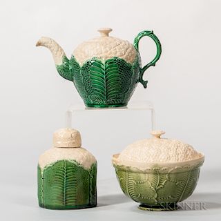Three Staffordshire Cauliflower-decorated Creamware Tea Wares