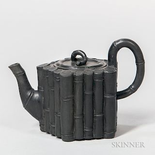 Non-factory Wedgwood & Bentley-type Black Basalt Bamboo Teapot and Cover