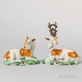 Pair of Ralph Wood-type Figures of Reclining Deer