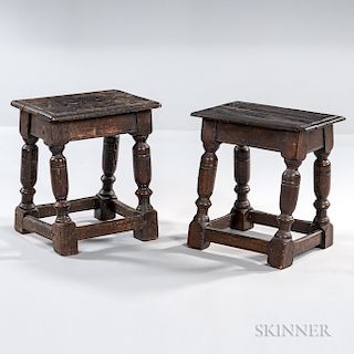 Two Oak Joint Stools