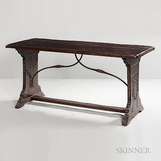 Spanish Carved and Painted Oak Refectory Table