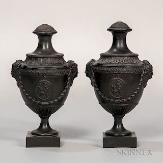 Pair of Palmer Black Basalt Vases and Covers