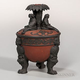 Rosso Antico and Black Basalt Figural Incense Burner