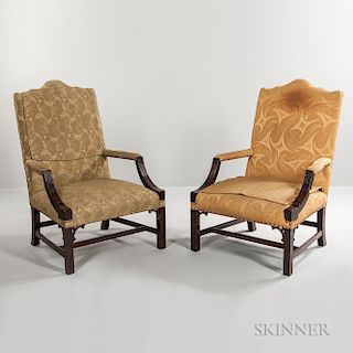 Pair of Georgian-style Upholstered Mahogany Library Armchairs