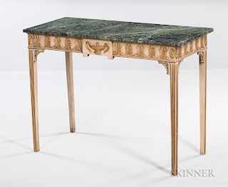 Neoclassical Marble-top Gray-painted and Parcel-gilt Console