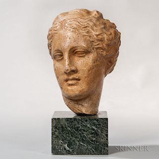Classical-style Plaster Head on a Marble Plinth