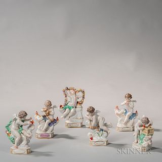 Six Meissen Porcelain Motto Figures