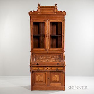 Renaissance Revival Walnut Cylinder Desk/Bookcase