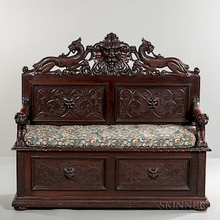 Renaissance Revival Carved Walnut Bench Seat