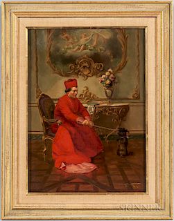 Albert Joseph Penot (French, 1862-1930)  Elegant Interior with Cardinal Training His Dog