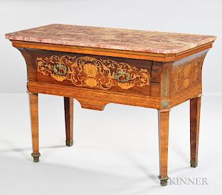 Louis XVI-style Marble-top and Kingwood-veneered Side Table