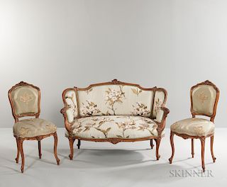 Three-piece Louis XV-style Carved Beechwood Seating Suite