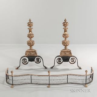 Baroque-style Brass and Iron Andirons