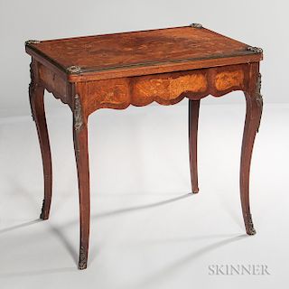 Louis XV-style Marquetry-inlaid Swivel-top Card Table