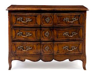 * A Louis XV Provincial Style Walnut Commode Height 33 x width 43 x depth 18 inches.