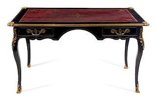 A Louis XV Style Gilt Bronze Mounted Lacquered Bureau Plat Height 29 x width 53 x depth 29 1/2 inches.