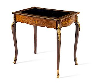 A Louis XV Style Gilt Metal and Marquetry Side Table Height 29 1/2 x width 32 x depth 20 inches.