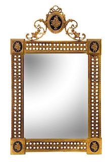 A Louis XVI Style Enameled Gilt Bronze Mirror Height 34 x width 21 inches.