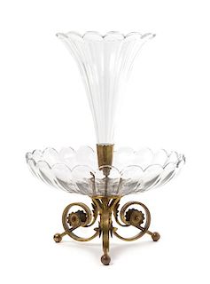 A Continental Gilt Metal Mounted Cut Glass Centerpiece Height 21 inches.