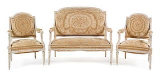 A Louis XVI Style Painted Parlor Suite Width of settee 48 inches.