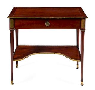 * A Louis XVI Style Gilt Bronze Mounted Mahogany Writing Table Height 30 x width 32 x depth 19 inches.