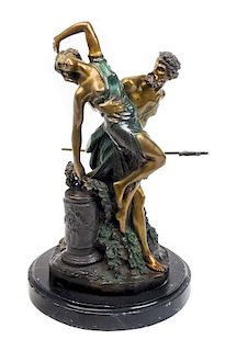 A French Patinated Bronze Figural Group Height overall 19 inches.
