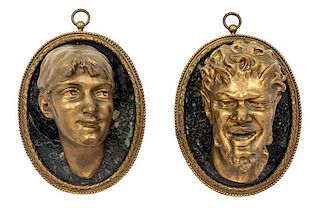 * A Pair of Bronze and Marble Plaques Length 10 inches.