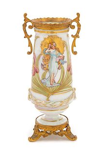 * A Sevres Style Gilt Metal Mounted Porcelain Vase Height 8 inches.