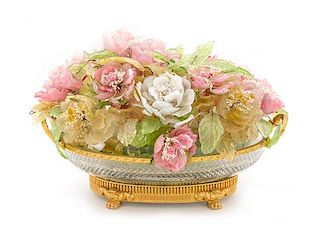 * An Empire Style Gilt Metal and Cut Glass Center Bowl Height 11 1/4 x width 17 inches.
