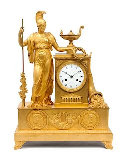 * A French Gilt Bronze Figural Clock Height 19 1/2 x width 14 inches.