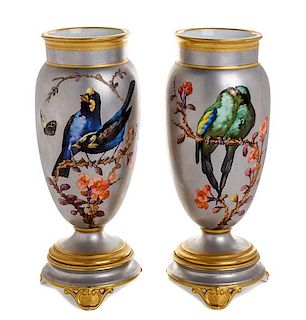 * A Pair of French Porcelain Vases Height 14 3/8 inches.