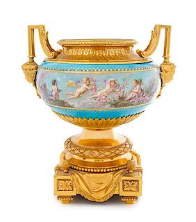 A Sevres Gilt Bronze Mounted Porcelain Vase Height 14 1/4 inches.