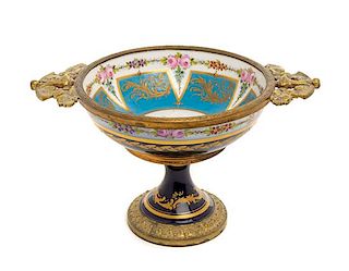 A Sevres Style Gilt Metal Mounted Porcelain Bowl Height 5 7/8 inches.