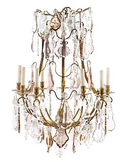 * A French Gilt Bronze and Glass Chandelier Height 37 inches.