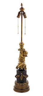 * A French Gilt Metal Figural Lamp Height overall 33 inches.