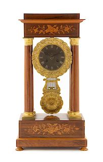 A Napoleon III Parquetry Portico Clock Height 20 inches.